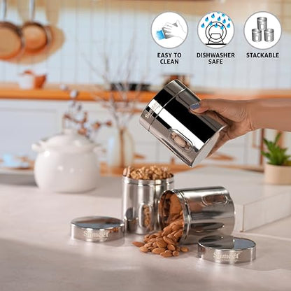 Sumeet Stainless Steel Small Containers/Jars/Dabba for Kitchen Storage with See Through Window - set of 3Pcs, 700ml capacity each, 9.5cm Dia, Silver
