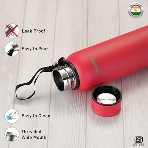 Sumeet Nero 24 Hrs Hot & Cold ISI Certified Stainless Steel Leak Proof Water Bottle for Office/School/College/Gym/Picnic/Home/Trekking -900ml, Pack of 1, Pink