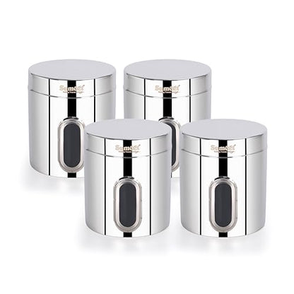 Sumeet Stainless Steel Small Containers/Jars/Dabba for Kitchen Storage with See Through Window - set of 4Pcs, 1100ml capacity each, 11.5cm Dia, Silver