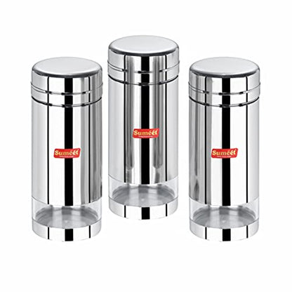 Sumeet Stainless Steel Circular See Through / Transparent Container, Set of 2Pc, 1 Ltr each, 10cm Dia, Silver