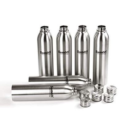 Sumeet Sleek Stainless-Steel Leak-Proof Water Bottle / Fridge Bottle - 1000ML - (Set of 6)