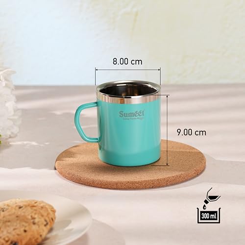 Sumeet Stainless Steel Coloured Double Wall Tea/Milk/Coffee Mug Set of 2Pc - 300ml - Green