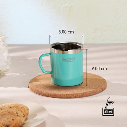 Sumeet Stainless Steel Coloured Double Wall Tea/Milk/Coffee Mug Set of 2Pc - 300ml - Green