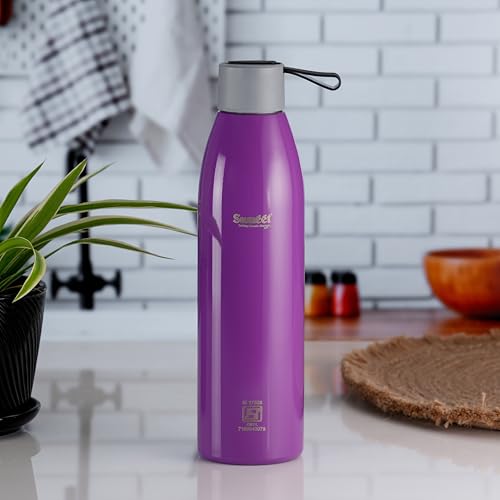 Sumeet Dew 24 Hrs Hot & Cold ISI Certified Stainless Steel Leak Proof Water Bottle for Office/School/College/Gym/Picnic/Home/Trekking -750ml, Pack of 1, Purple