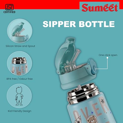 Sumeet ISI Certified Insulated Hot & Cold Stainless Steel, Leak Proof, Lightweight, Sipper Water Bottle for School Kids - SpaceSip, 350ml - Yellow