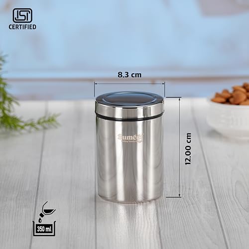 Sumeet ISI Certified Stainless Steel Air Tight Storage Container/Jar/Canister/Dabba with Threading Screw Cap for Kitchen - Pack of 6Pc, 8.3cm, 550ml, Silver