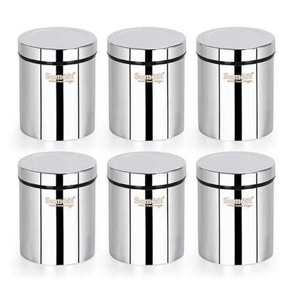 Sumeet ISI Certified Stainless Steel Air Tight Storage Container/Jar/Canister/Dabba with Threading Screw Cap for Kitchen - Pack of 6Pc, 8.3cm, 450ml, Silver
