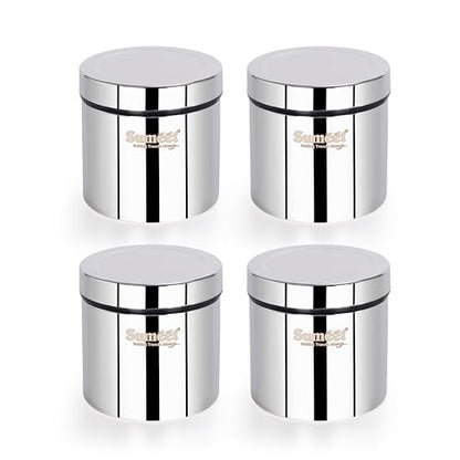 Sumeet ISI Certified Stainless Steel Air Tight Storage Container/Jar/Canister/Dabba with Threading Screw Cap for Kitchen - Pack of 4Pc, 8.3cm, 350ml, Silver
