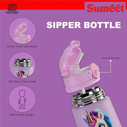 Sumeet ISI Certified Insulated Hot & Cold Stainless Steel, Leak Proof, Lightweight, Sipper Water Bottle for School Kids - UniSip, 350ml - Yellow