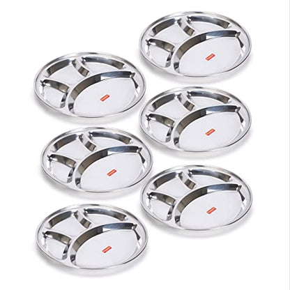 Sumeet Stainless Steel Round 4 in 1 Compartment Lunch / Dinner Plate 1Pc, 30.3cm Dia, Silve