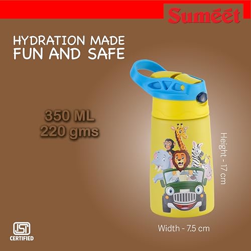 Sumeet ISI Certified Insulated Hot & Cold Stainless Steel, Leak Proof, Lightweight, Sipper Water Bottle for School Kids - SipZoo, 350ml - Yellow