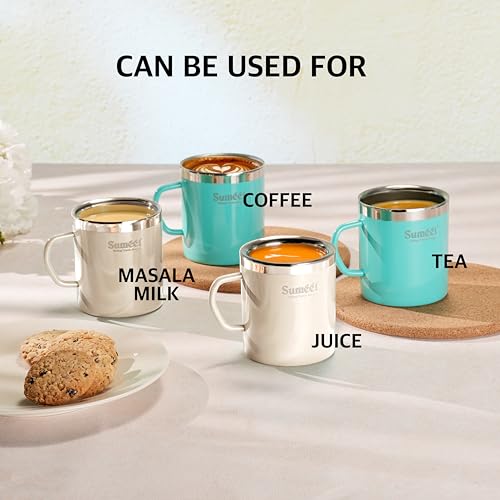 Sumeet Stainless Steel Coloured Double Wall Tea/Milk/Coffee Mug Set of 2Pc - 300ml - Green
