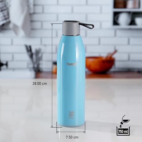 Sumeet Dew 24 Hrs Hot & Cold ISI Certified Stainless Steel Leak Proof Water Bottle for Office/School/College/Gym/Picnic/Home/Trekking -750ml, Pack of 1, Blue