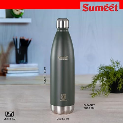 Sumeet Thermo1000 ISI Certified Stainless Steel Hot & Cold Double Walled Leak Proof Vacuum Flask/Water Bottle for Office/School/College/Gym/Picnic/Home/Trekking- 1000ml, Green
