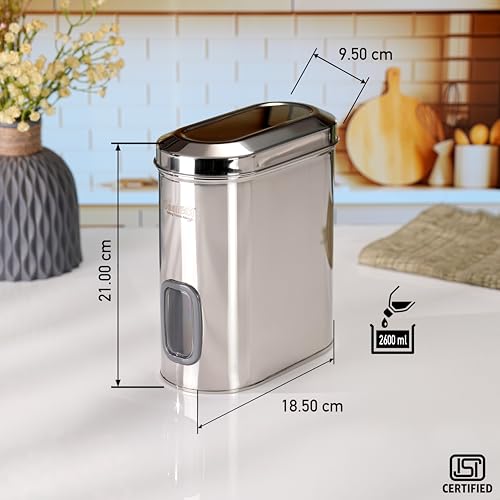 Sumeet ISI Certified Stainless Steel Capsul Canister/Container for Kitchen Storage with See Through Window - Set of 2 Pcs - 2600ml, Silver