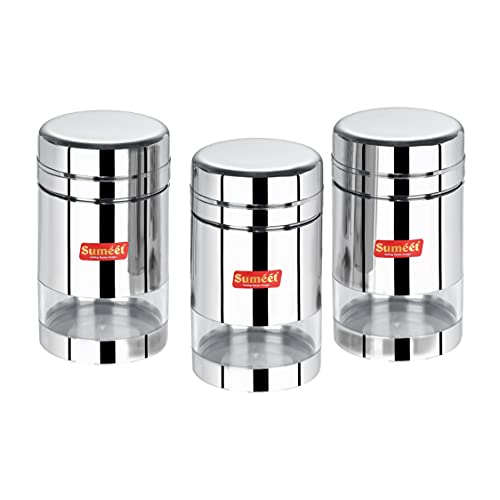 Sumeet Stainless Steel Circular See Through / Transparent Container, Set of 2Pc, 1 Ltr each, 10cm Dia, Silver