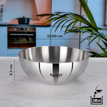 Sumeet ISI Certified Cook Smart TriPly Steel-Aluminium-Steel 3 Layer Round Bottom Tasra - 22cm, 2.350Ltr, Silver