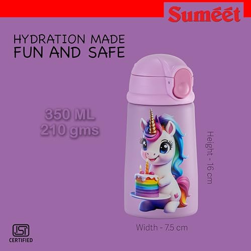 Sumeet ISI Certified Insulated Hot & Cold Stainless Steel, Leak Proof, Lightweight, Sipper Water Bottle for School Kids - UniSip, 350ml - Yellow