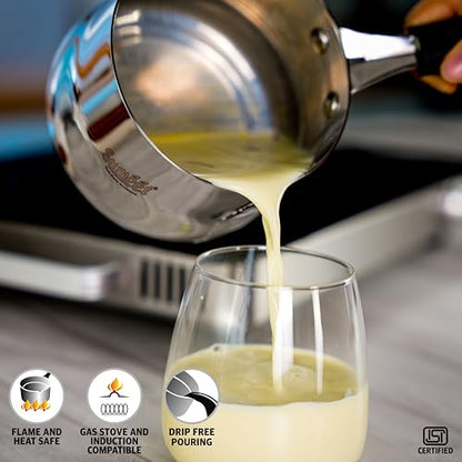 Sumeet ISI Certified Stainless Steel Heavy Gauge Coffee/Tea Maker, Milk Warmer Pot with Even & Faster Heating, Food Safe, Durable, Easy to Pour - Induction & Gas Stove Ready - 11cm, 800ml, Silver