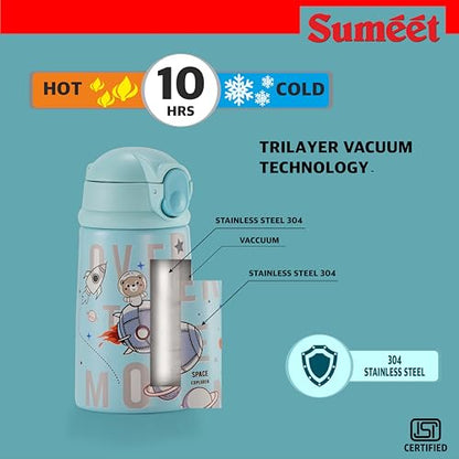 Sumeet ISI Certified Insulated Hot & Cold Stainless Steel, Leak Proof, Lightweight, Sipper Water Bottle for School Kids - SpaceSip, 350ml - Yellow