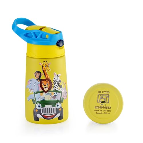 Sumeet ISI Certified Insulated Hot & Cold Stainless Steel, Leak Proof, Lightweight, Sipper Water Bottle for School Kids - SipZoo, 350ml - Yellow