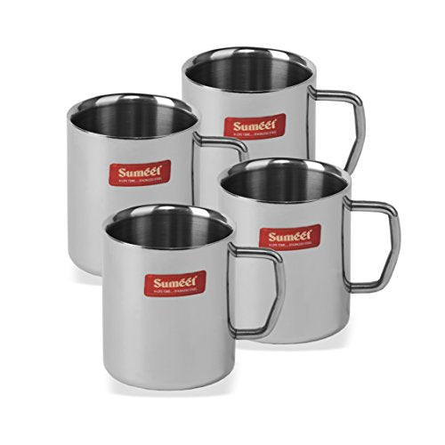 Sumeet Stainless Steel Double Wall Tea and Coffee Big Mug Set of 2Pcs (300 Ml Each)