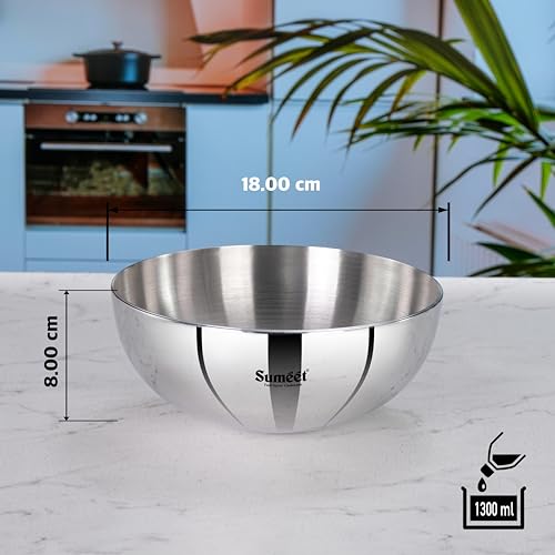 Sumeet ISI Certified Cook Smart TriPly Steel-Aluminium-Steel 3 Layer Round Bottom Tasra - 18cm, 1.350 LTR, Silver