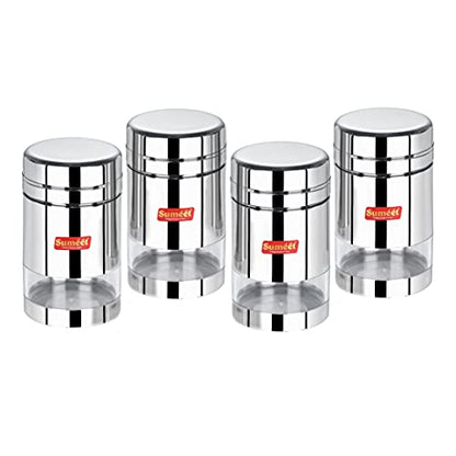 Sumeet Stainless Steel Circular See Through / Transparent Container, Set of 2Pc, 1 Ltr each, 10cm Dia, Silver