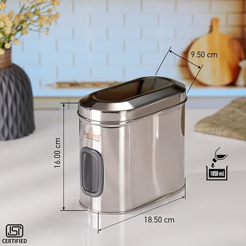 Sumeet ISI Certified Stainless Steel Capsul Canister/Container for Kitchen Storage with See Through Window - Set of 3 Pcs - 1850ml, Silver
