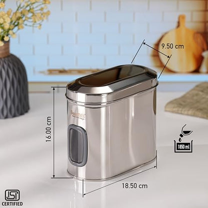 Sumeet ISI Certified Stainless Steel Capsul Canister/Container for Kitchen Storage with See Through Window - Set of 3 Pcs - 1850ml, Silver