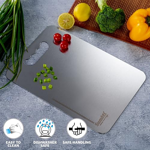 Sumeet Stainless Steel Small Chopping Board| Rust-Proof, Dishwasher Safe |Heavy Duty and Durable for Vegetables, Fruits, kneading in Kitchen - 30cm x 20 cm, 1.5mm Thick, Silver