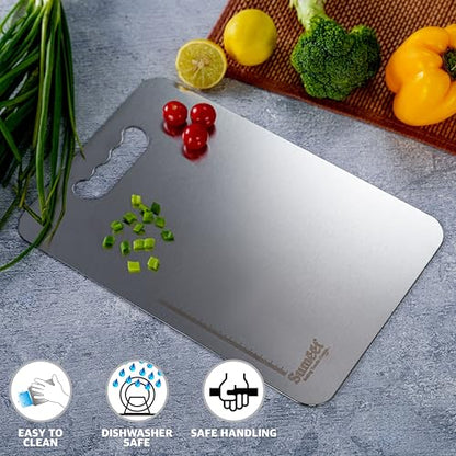 Sumeet Stainless Steel Small Chopping Board| Rust-Proof, Dishwasher Safe |Heavy Duty and Durable for Vegetables, Fruits, kneading in Kitchen - 30cm x 20 cm, 1.5mm Thick, Silver