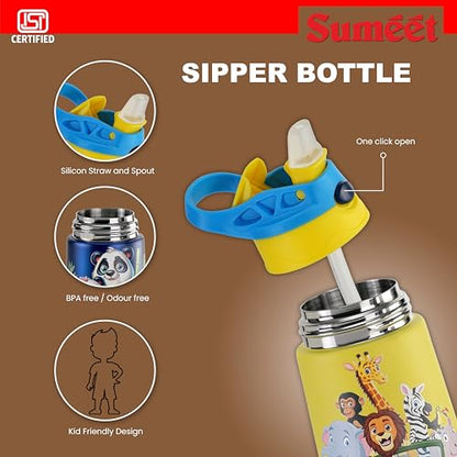 Sumeet ISI Certified Insulated Hot & Cold Stainless Steel, Leak Proof, Lightweight, Sipper Water Bottle for School Kids - SipZoo, 350ml - Yellow