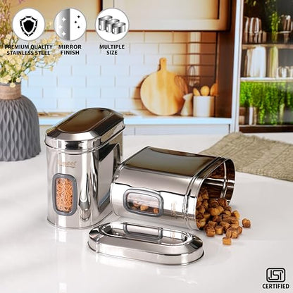 Sumeet ISI Certified Stainless Steel Capsul Canister/Container for Kitchen Storage with See Through Window - Set of 2 Pcs - 1850ml, Silver
