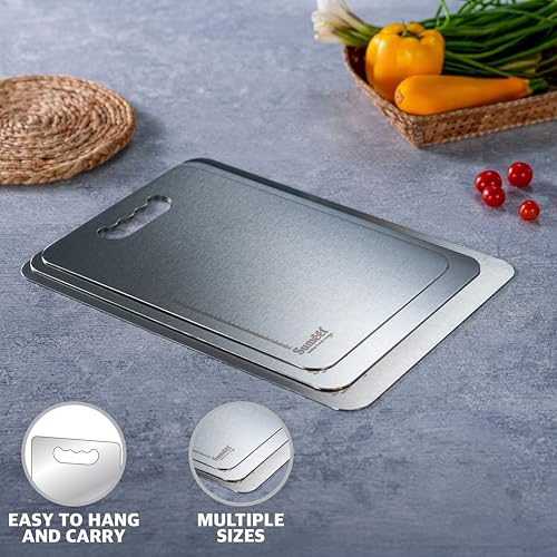 Sumeet Stainless Steel Medium Chopping Board| Rust-Proof, Dishwasher Safe |Heavy Duty and Durable for Vegetables, Fruits, kneading in Kitchen - 32.5cm x 22.5 cm, 1.5mm Thick, Silver