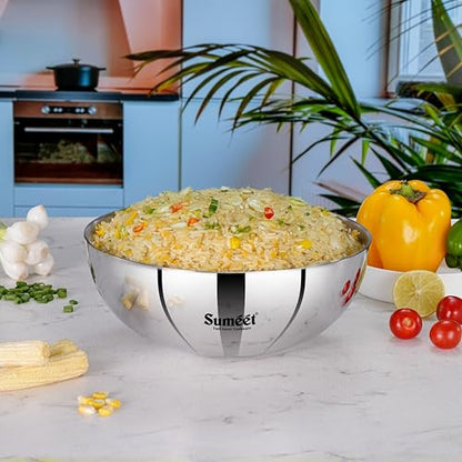 Sumeet ISI Certified Cook Smart TriPly Steel-Aluminium-Steel 3 Layer Round Bottom Tasra - 22cm, 2.350Ltr, Silver