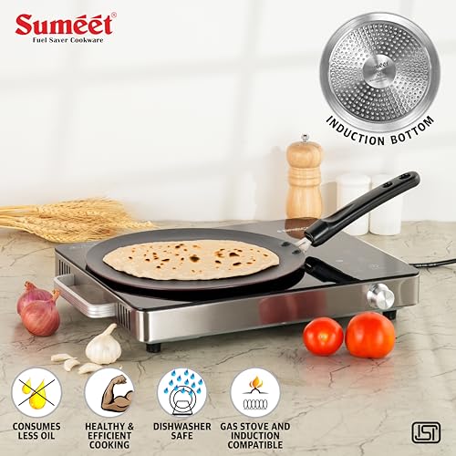 Sumeet Elegantia Induction Base Non Stick Aluminium Concave Tawa 26cm | Gas and Induction Friendly | Cherry