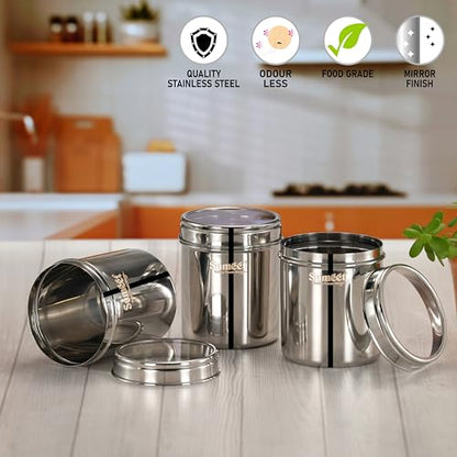 Sumeet Stainless Steel Small Containers/Jars/Dabba for Kitchen Storage with See Through Lids - set of 3Pcs, 750ml capacity each, 9cm Dia, Silver