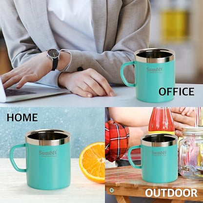 Sumeet Stainless Steel Coloured Double Wall Tea/Milk/Coffee Mug Set of 2Pc - 300ml - Green
