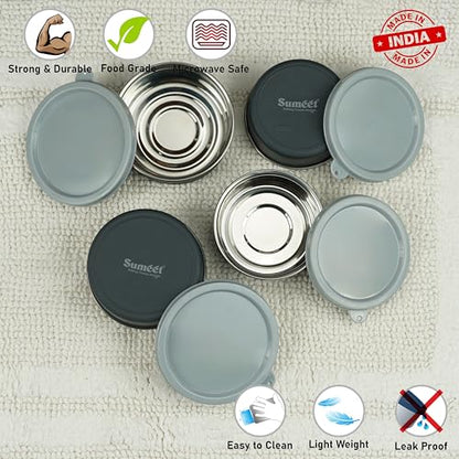 Sumeet Microwave Safe Stainless Steel Air Tight & Leak Proof Lunch Boxes/Storage Containers with Lids for Kitchen/Office/School, 320ml, 420ml, set of 4, Grey