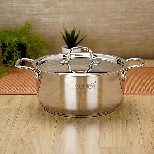 Sumeet Stainless Steel Induction Bottom (Encapsulated Bottom) Casserole with S.S Lid 1.3 LTR, 14 cm Dia, Silver