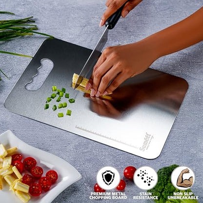 Sumeet Stainless Steel Small Chopping Board| Rust-Proof, Dishwasher Safe |Heavy Duty and Durable for Vegetables, Fruits, kneading in Kitchen - 30cm x 20 cm, 1.5mm Thick, Silver