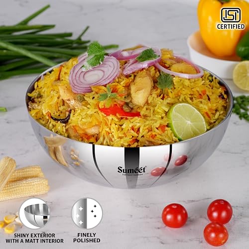 Sumeet ISI Certified Cook Smart TriPly Steel-Aluminium-Steel 3 Layer Round Bottom Tasra - 22cm, 2.350Ltr, Silver