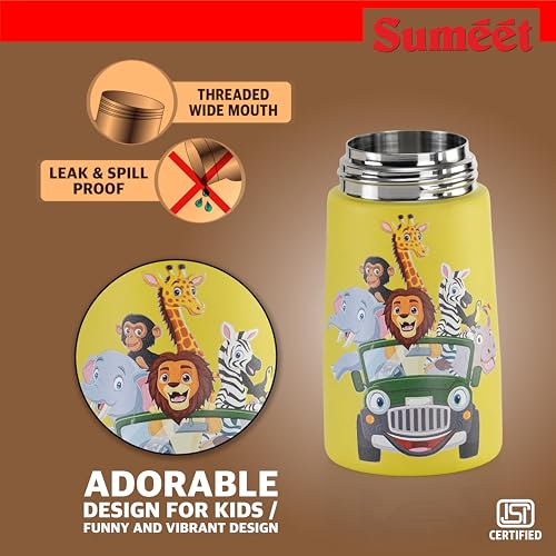 Sumeet ISI Certified Insulated Hot & Cold Stainless Steel, Leak Proof, Lightweight, Sipper Water Bottle for School Kids - SipZoo, 350ml - Yellow