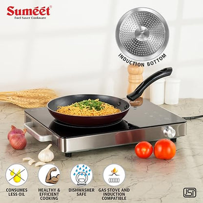 Sumeet Elegantia Induction Base Non Stick Aluminium Tapper Pan 22cm / 1000ml Capacity | Gas and Induction Friendly | Cherry