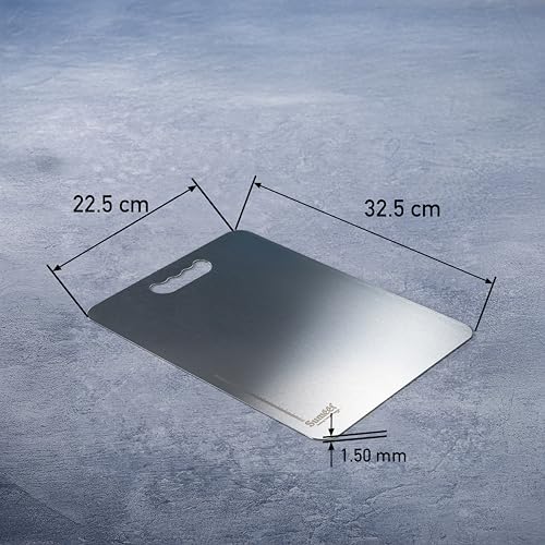 Sumeet Stainless Steel Medium Chopping Board| Rust-Proof, Dishwasher Safe |Heavy Duty and Durable for Vegetables, Fruits, kneading in Kitchen - 32.5cm x 22.5 cm, 1.5mm Thick, Silver