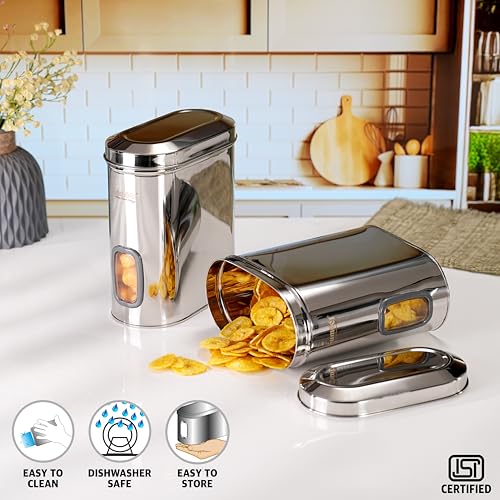Sumeet ISI Certified Stainless Steel Capsul Canister/Container for Kitchen Storage with See Through Window - Set of 2 Pcs - 2600ml, Silver