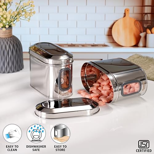 Sumeet ISI Certified Stainless Steel Capsul Canister/Container for Kitchen Storage with See Through Window - Set of 2 Pcs - 1400ml, Silver