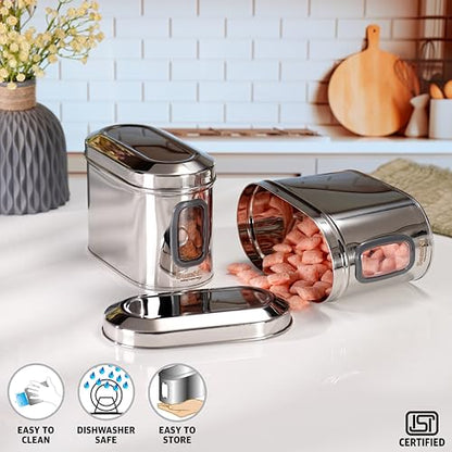Sumeet ISI Certified Stainless Steel Capsul Canister/Container for Kitchen Storage with See Through Window - Set of 2 Pcs - 1400ml, Silver