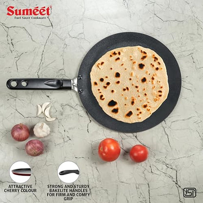 Sumeet Elegantia Induction Base Non Stick Aluminium Concave Tawa 26cm | Gas and Induction Friendly | Cherry